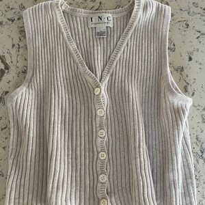 International Concepts V Neck Button Ribbed Sweater Vest Cream 8046 Women’s LG